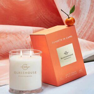 GLASSHOUSE FRAGRANCES Candle Sunsets in Capri Two Wick Triple Scented 13.4 oz.